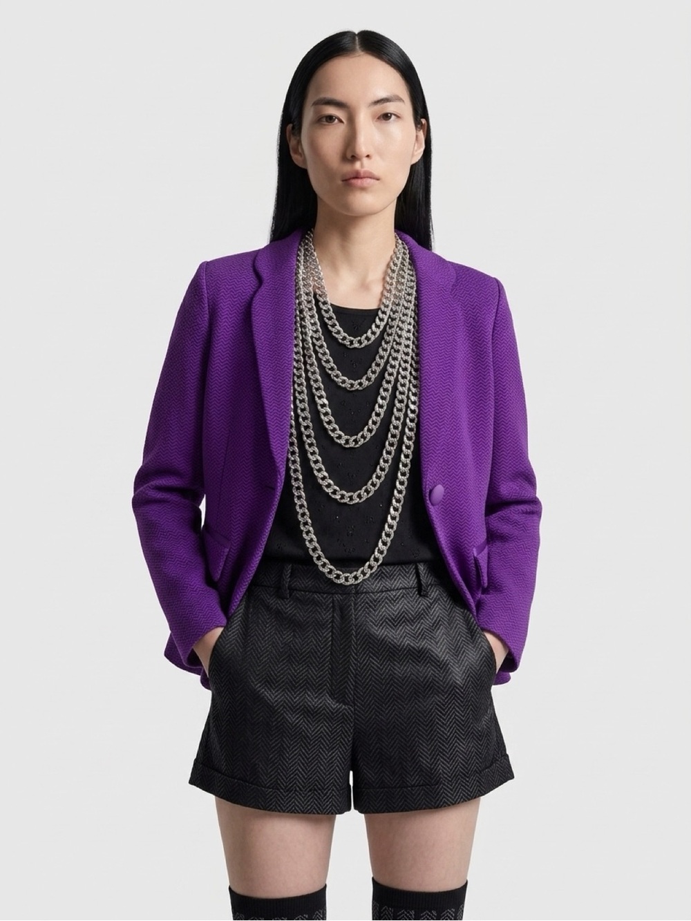 Emporio Armani Purple Textured Single-Button Blazer